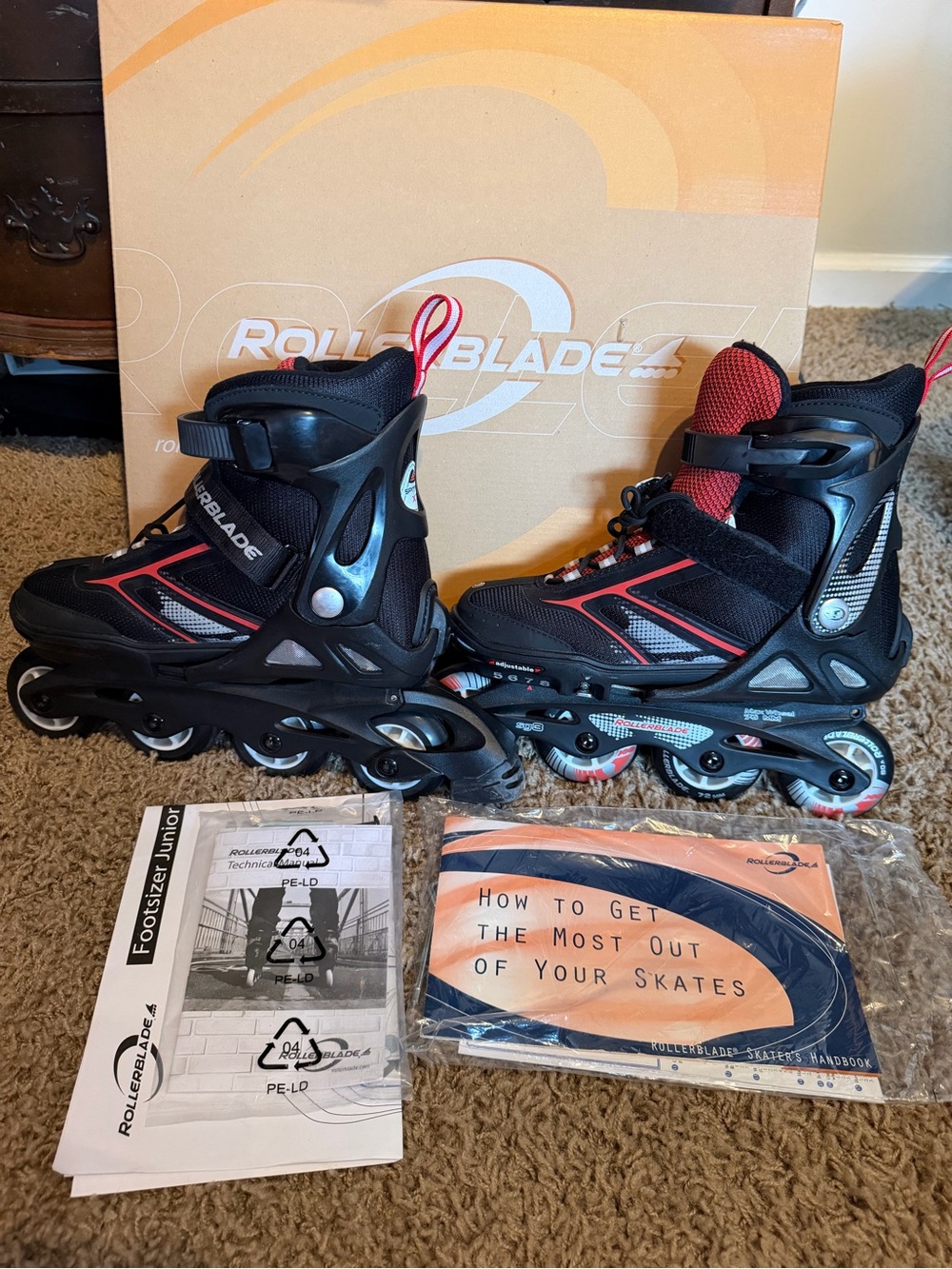 Kids Adjustable Inline Rollerblades Skates - Black & Red